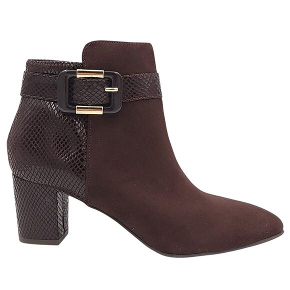 Karen Scott Women Ivyy Block Heel Ankle Bootie Size US 9.5W Chocolate Microsuede - Picture 2 of 6
